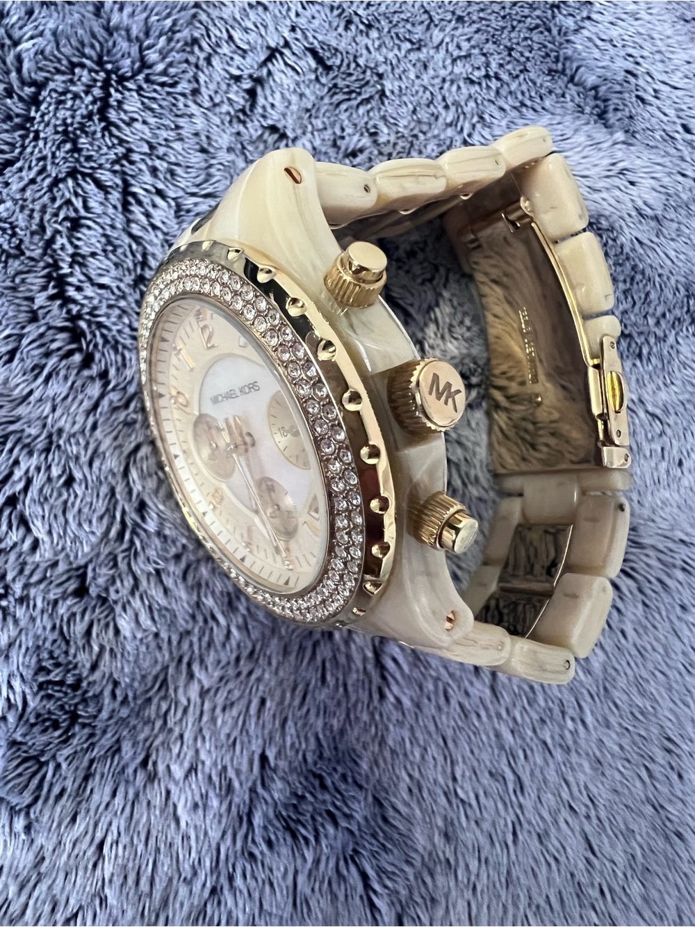 Michael Kors Women’s Madison Glitz Chrono Horn and Gold Watch MK5417 NWOT - Picture 2 of 8
